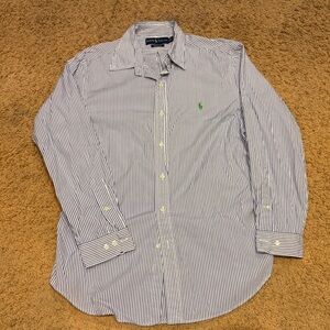 Ralph Lauren Men's White and Blue Striped Shirt